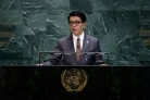(Photo archives) Le président malgache Andry Rajoelina fait un discours aux Nations unies, le 24 septembre 2025 à New York (Etats-Unis)