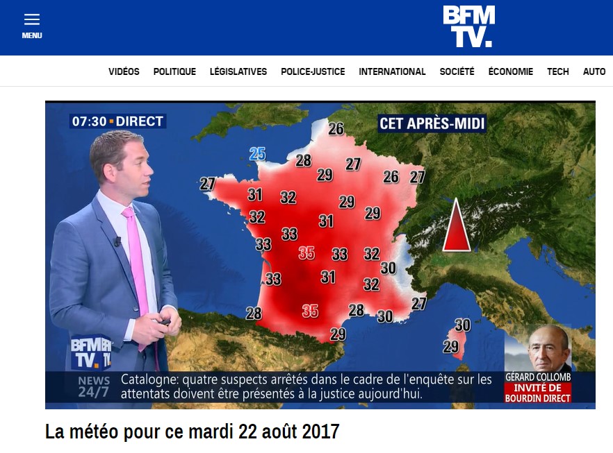 Non, une carte météo de la France n'a pas été rougie pour