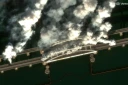 Image satellite prise le 22 juin 2026 et rendue publique le 23 juin 2026 par la société Vantor, montrant de la fumée s'élevant du pont de Crimée