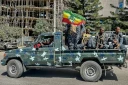 Des membres de la police fédérale éthiopienne (EFP) patrouillent dans Mekele, la capitale du Tigré, dans le nord de l'Ethiopie, le 9 octobre 2026