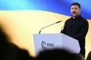 Le président ukrainien Volodymyr Zelensky s'exprime lors de la 62e Conférence de Munich sur la sécurité (MSC), le 14 février 2026 à Munich, dans le sud de l'Allemagne