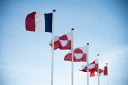Les drapeaux français et canadien ancadrent ceux du Groenland en face du Parlement de Nuuk, le 6 février 2026