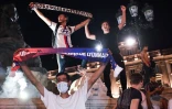 Les supporteurs de l'OL fêtent la qualification de leur équipe en quarts de finale de la Ligue des champions, le 7 août 2020 à Lyon