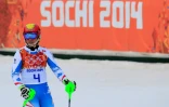 Marcel Hirscher sur la piste du slalom de Rosa Khoutor aux Jeux d'hiver de Sotchi, le 22 février 2014