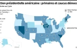 Carte des États-Unis montrant le calendrier des primaires et des caucus pour désigner le candidat démocrate à l'élection présidentielle de 2020