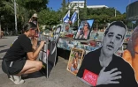 Rassemblement à Tel-Aviv devant un mémorial pour les Israéliens tués durant et depuis l'attaque du Hamas le 7 octobre 2023, le 7 octobre 2025 ( AFP / AHMAD GHARABLI )
