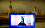 L'opposant russe Alexeï Navalny témoigne par visioconférence depuis le centre de détention numéro 1 lors d'une audience en appel contre son arrestation devant un tribunal de Moscou, le 28 janvier 2021