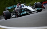 La Mercedes du Britannique George Russell lors des qualifications du GP de Hongrie de F1, le 30 juillet 2022 à Mogyorod, près de Budapest  