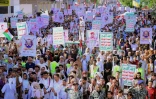 Des partisans du mouvement houthi manifestent contre l'intervention saoudienne au Yémen à Hodeida, le 9 octore 2026