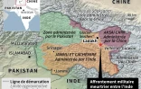 Carte du Cachemire et de ses régions disputées entre le Pakistan, l'Inde et la Chine, et localisation de l'affrontement militaire sino-indien du 15 juin