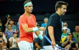 Rafael Nadal avec son partenaire du double Marc Lopez pour son retour à la compétition, le 41 décembre 2023 à Brisbane