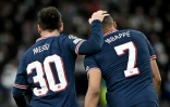 Les attaquants du PSG Lionel Messi et Kylian Mbappé pendant le 8e de finale retour de Ligue des champions contre le Real Madrid, le 9 mars 2022 au Stade Santiago Bernabeu