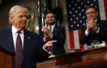 Donald Trump, le vice-président JD Vance, et le président de la Chambre des représentants Mike Johnson, lors du discours au Congrès du président américain, le 4 mars 2025