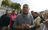 L'homme d'affaires milliardaire et dirigeant du parti populiste ANO Andrej Babis à son arrivée à un meeting à Prague le 28 septembre 2017