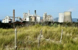 L'usine chimique Solvay vue depuis la plage, le 31 juillet 2019 à Rosignano Solvay, en Toscane