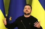 Le président ukrainien Volodymyr Zelensky lors d'une conférence de presse, le 4 novembre 2023 à Kiev