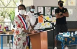 Yannick Noah en visite à l'école Blanche Pierson à Saint-Paul