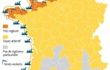 Carte de France avec les départements en vigilance orange pour vents forts et vagues-submersion 