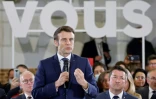 Le président de la République et candidat de La République en Marche (LREM), Emmanuel Macron, lors de son premier meeting de campagne, le 7 mars 2022 à Poissy, en vue des élections présidentielles (10 et 24 avril)
