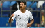 Le défenseur des Bleus Raphaël Varane buteur contre l'Uruguay à Nijni Novgorod, le 6 juillet 2018