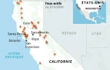 Carte de localisation des incendies en Californie au 10 octobre