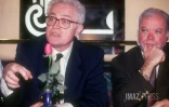 Le candidat du Parti socialiste à l'élection présidentielle Lionel Jospin (à droite) et Jacques Delors, président de son comité de soutien, le 20 mars 1995 lors de la campagne politique 