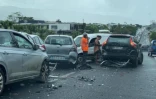 Carambolage sur la quatre voies de Sainte-Marie, un véhicule en feu