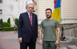 Le président ukrainien Volodymyr Zelensky (D) et son homologue turc Recep Tayyip Erdogan avant leur rencontre à Lviv en Ukraine le 18 août 2022