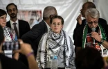 La Palestinienne Ahed Tamimi (C) à la Fête de l'Humanité pour participer à un débat, le 15 septembre 2018 à La Courneuve, près de Paris
