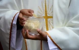 Un prêtre donne la communion le 7 juillet 2015 à Quito