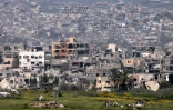 Le nord de la bande de Gaza détruit, vu depuis le sud d'Israël le 18 mars 2025