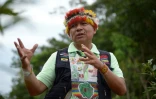 Le président de l'Organe de coordination des organisations autochtones du bassin de l'Amazone (Coica), Gregorio Mirabal, lors d'une interview avec l'AFP à Union Base, en Équateur, le 24 septembre 2021