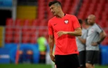 Robert Lewandowski, ici à l'entraînement de la Pologne, le 18 juin 2018 au stade Spartak, est très attendu pour son entrée dans le Mondial contre le Sénégal 