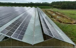 Une serre dont le toit est en partie constitué de panneaux photovoltaïques, au Temple, le 3 octobre 2025 en Gironde