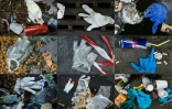 Montage de photos montrant des déchets plastiques à Paris, le 29 mars 2020