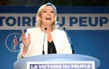 La présidente du Rassemblement National (RN) Marine Le Pen s'exprime après les résultats du scrutin européen, le 26 mai 2019 à Paris