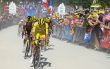 Le Slovène Tadej Pogacar lors de la montée de la Super Planche des belles filles, le 8 juillet 2022 pour la 7e étape du Tour de France