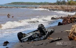 Cyclone Garance voituresdans la mer 