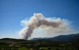 Un panache de fumée s'élève à l'endroit d'un incendie de forêt, près de Trevillach, dans le sud de la France, le 5 juillet 2026