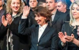 La candidate d'opposition Gordana Siljanovska pendant un meeting électoral à Skopje, le 13 avril 2019