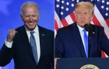 Photo montage créé le 4 novembre 2020 de Joe Biden lors de son discours à Wilmington et du président Trump à la Maison Blanche, tous deux intervenants le 4 novembre 2020
