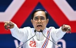 Le Premier ministre thaïlandais Prayut Chan-O-Cha lors de son dernier meeting de campagne à Bangkok, le 12 mai 2023 