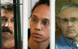 Combophoto datant du 28 juillet 2022 représentant le trafiquant d'armes russe Viktor Bout, la basketteuse Brittney Griner et l'espion    Paul Whelan   