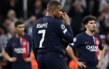 La star du PSG Kylian Mbappé incrédule après le quatrième but de Newcastle United à St James' Park, le 4 octobre 2023
