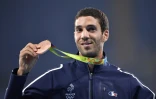 Mahiédine Mekhissi en bronze, sur le podium du 3000 m steeple, le 17 août 2016