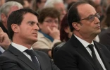 Manuel Valls et François Hollande au Petit-Palais-et-Cornemps près de Bordeaux le 27 octobre 2015