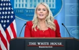 Karoline Leavitt, alors porte-parole de la Maison Blanche, lors d’un point presse dans la salle Brady, le 23 juillet 2026 à Washington