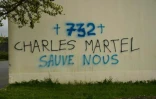 Photo diffusée le 11 avril 2021 par le ministère de la Justice des tags anti-musulmans sur les murs du centre culture islamique d'Avicenne à Rennes