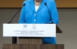 La chancelière allemande Angela Merkel s'exprime durant la conférence des Nations unies sur les migrations, le 10 décembre 2018 à Marrakech (Maroc)