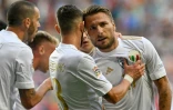Ciro Immobile (d) vient d'égaliser sur penalty pour l'Italie contre l'Espagne, le 15 juin 2023 à Enschede